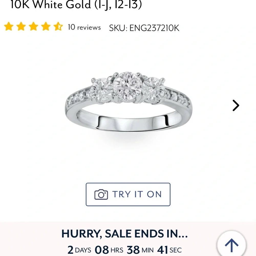 10kt white gold 1ct diamond 3 stone engagement ring - Picture 6 of 7
